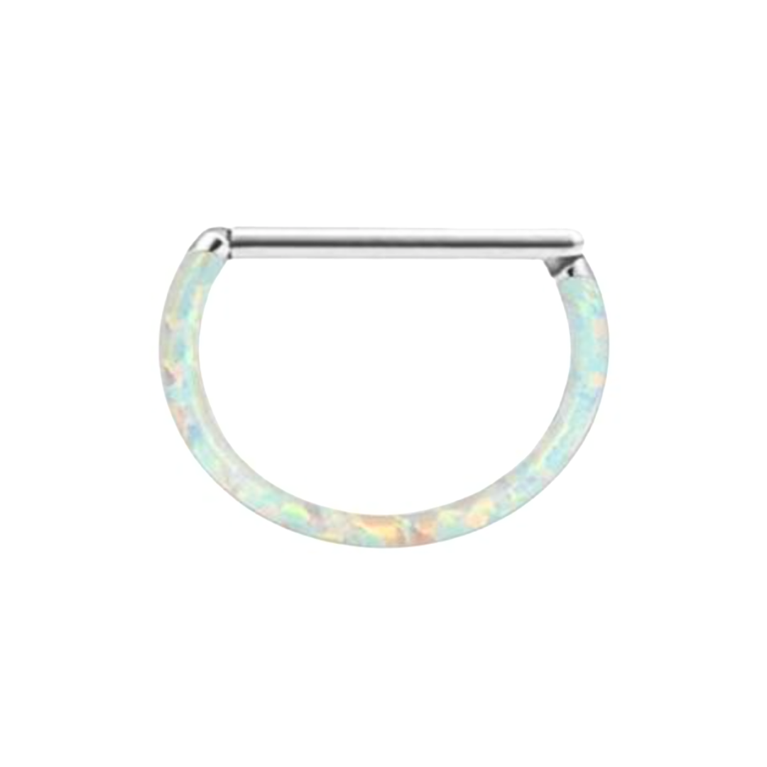 D-Shaped Opal front face Clicker Hoop