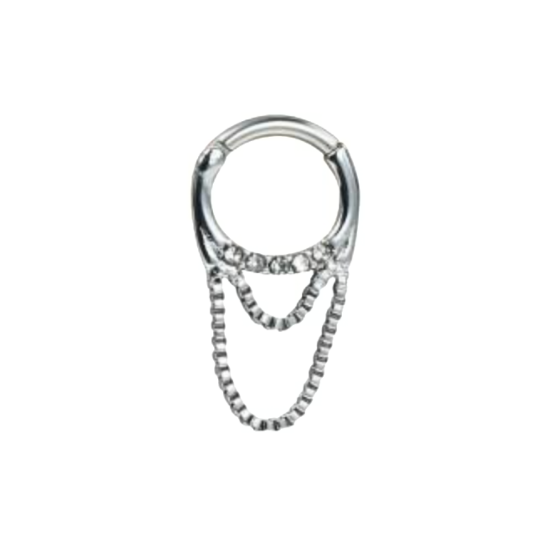 Cz and Chain Ornament Clicker Hoop