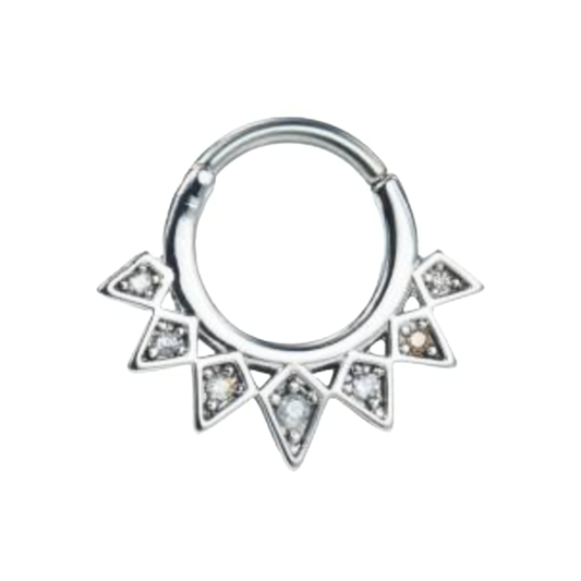 Spikes with CZ Ornament Clicker Hoop