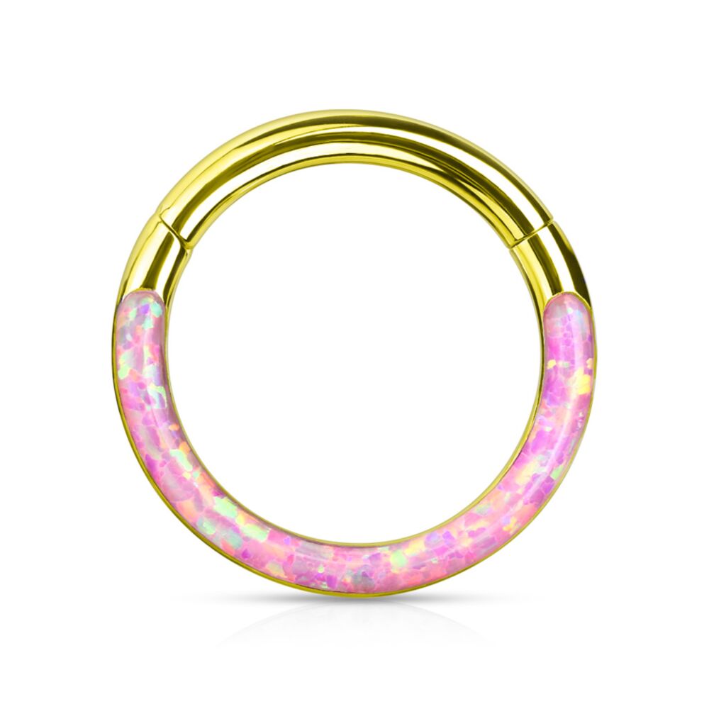 Gold base Opal front face Clicker Hoop