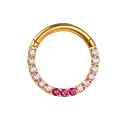 Gold base Pink Ombre CZ Clicker Hoop