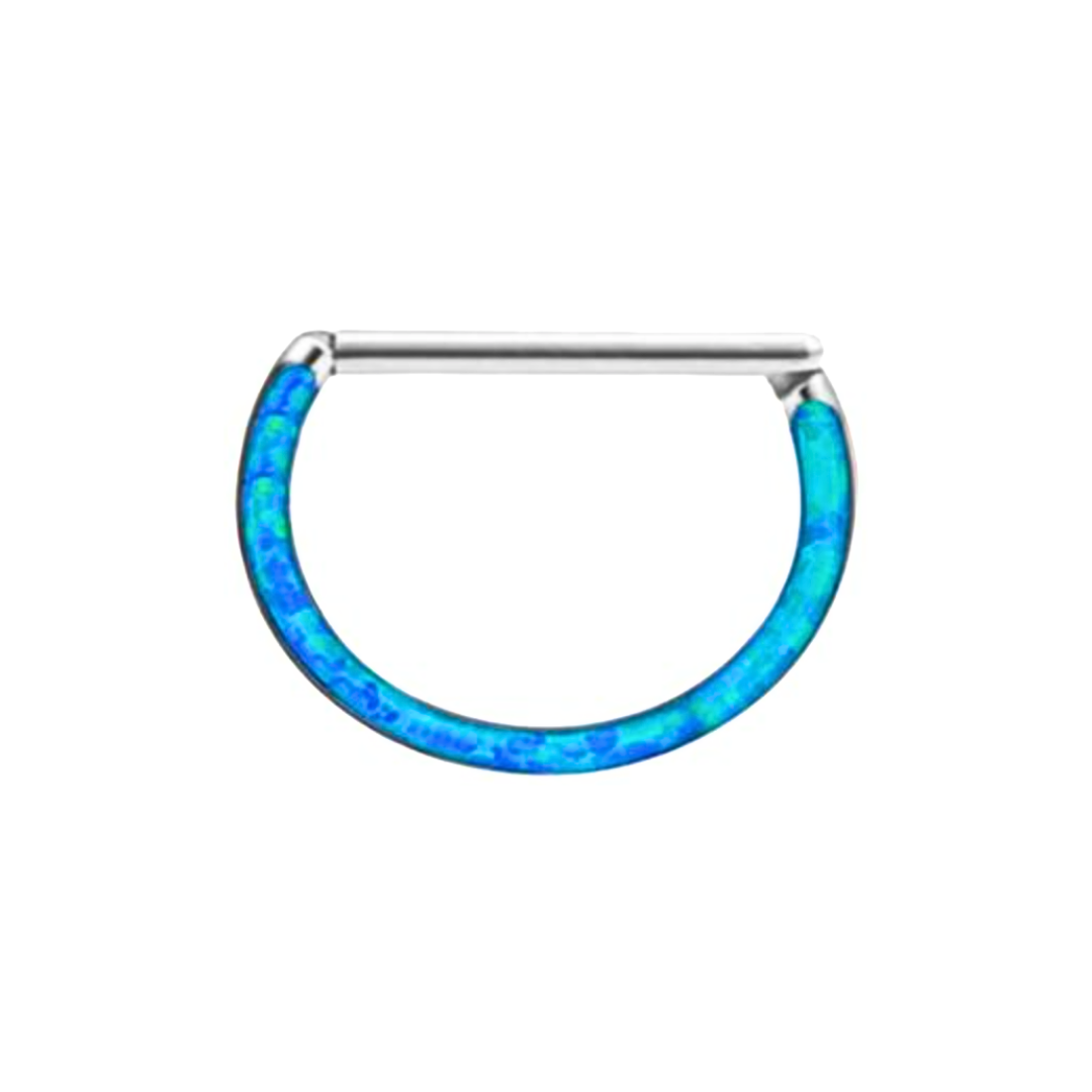 D-Shaped Opal front face Clicker Hoop