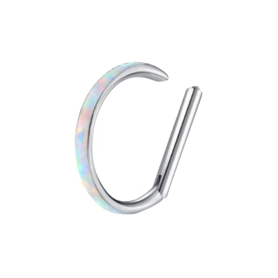 D-Shaped Opal side face Clicker Hoop