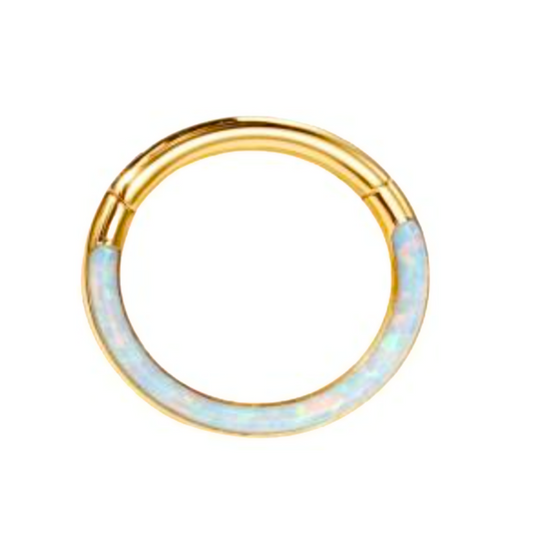 Gold base Opal front face Clicker Hoop