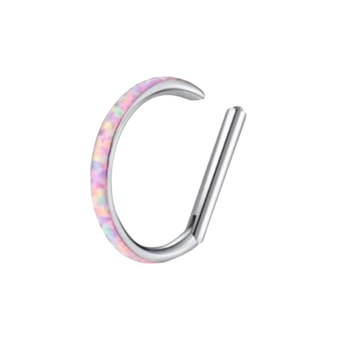 D-Shaped Opal side face Clicker Hoop