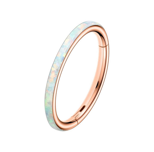 Rose Gold base Opal side face Clicker Hoop