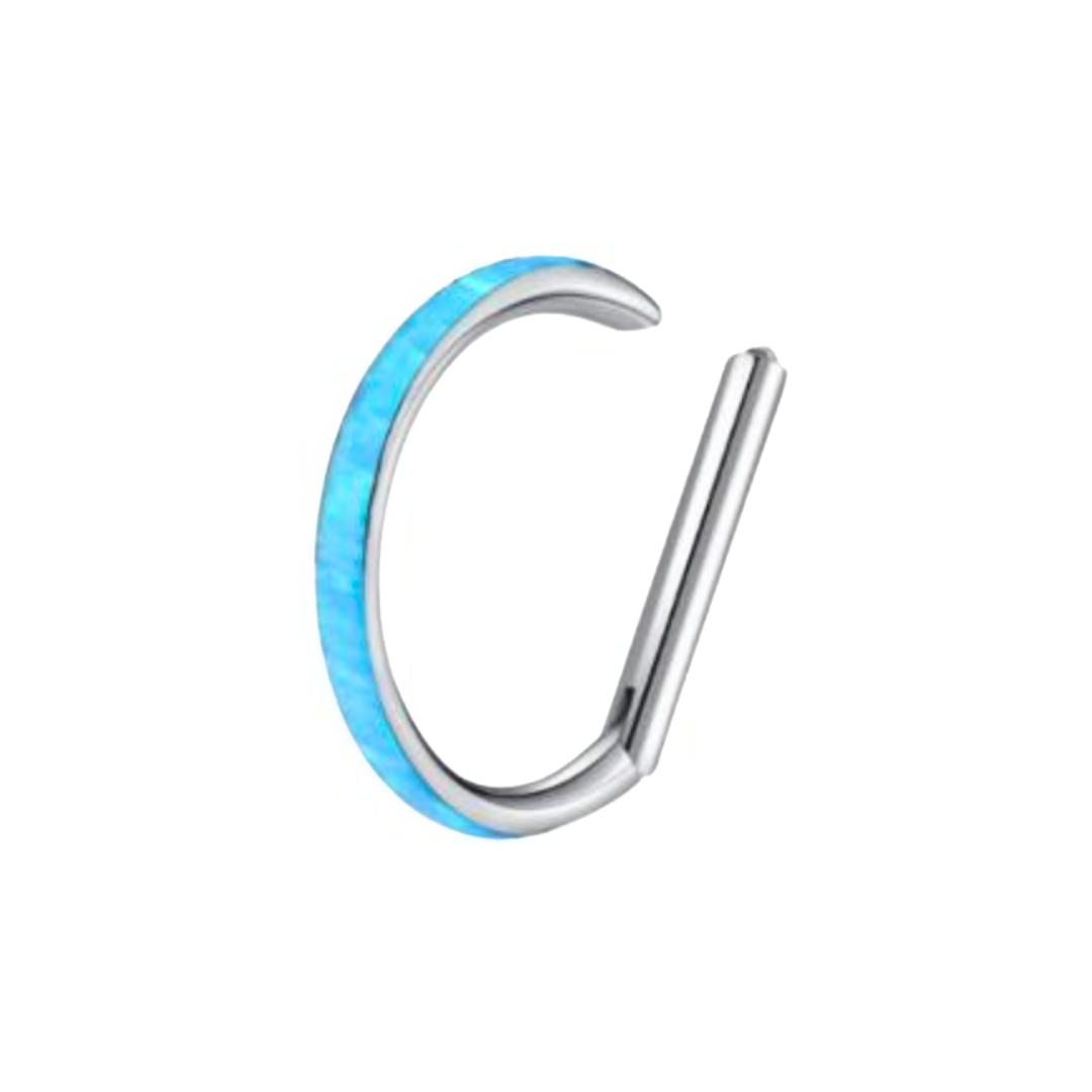 D-Shaped Opal side face Clicker Hoop