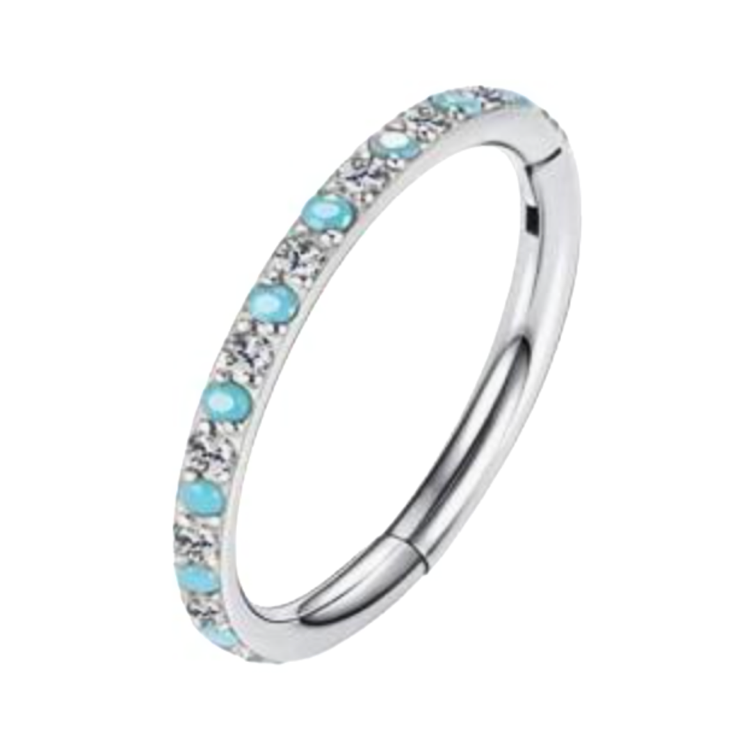 Blue Opal & Clear CZ Clicker Hoop