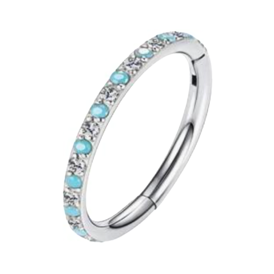 Blue Opal & Clear CZ Clicker Hoop