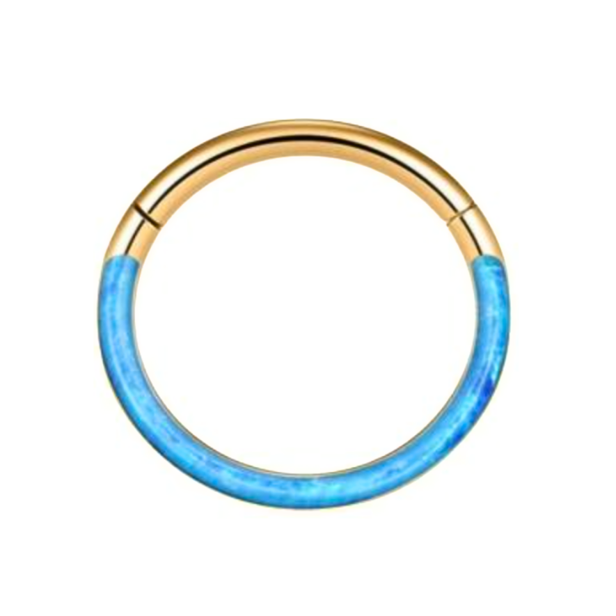 Gold base Opal front face Clicker Hoop