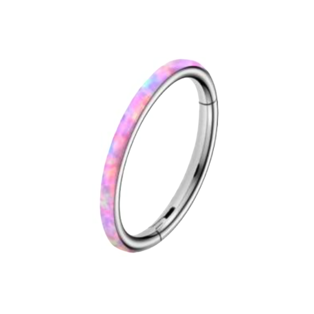 Silver base Opal side face Clicker Hoop