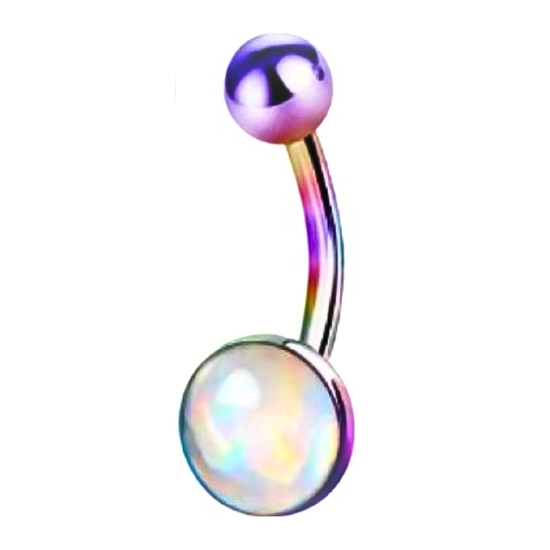 White Opal belly button ring