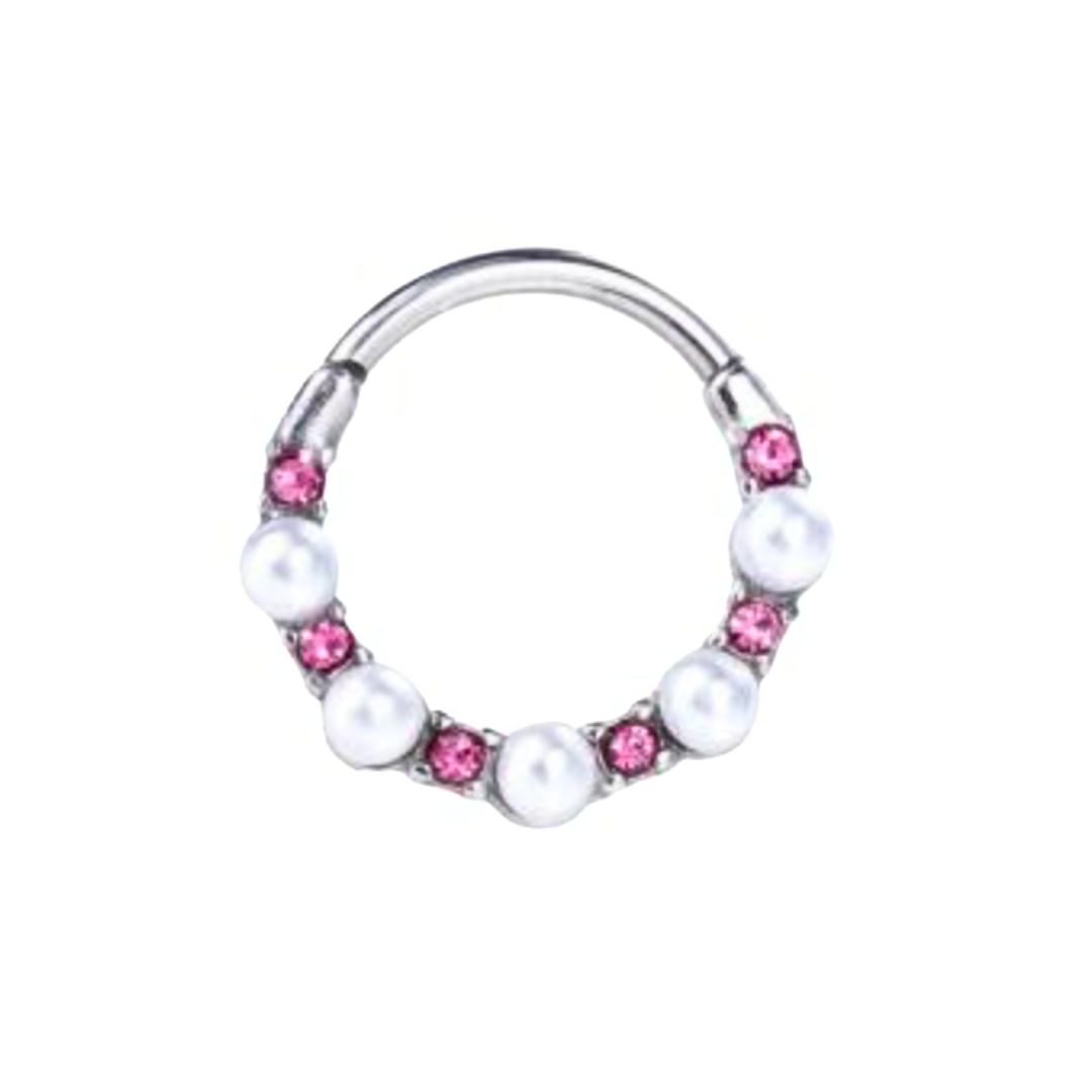 Pearl and Pink Cz Clicker Hoop