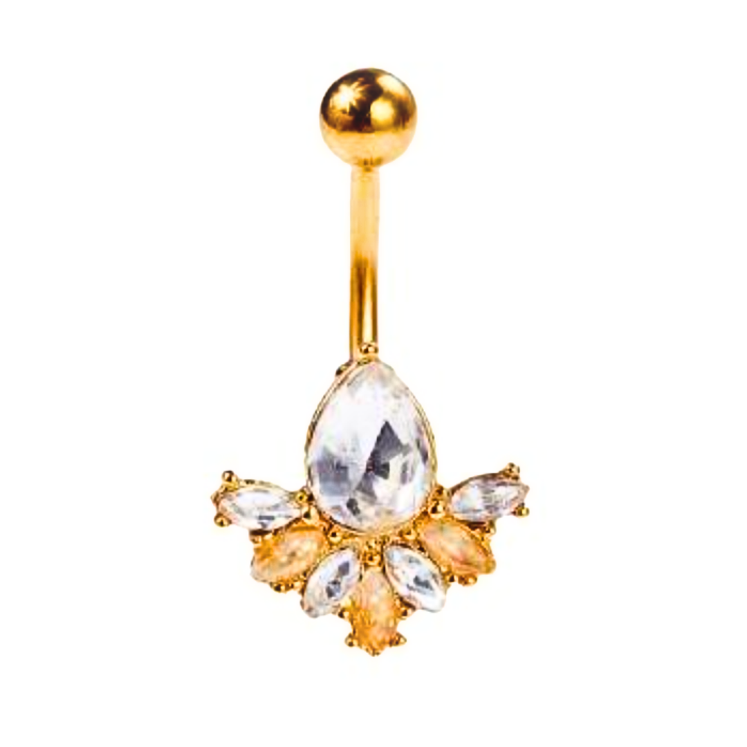 Five marquise ornament belly button ring