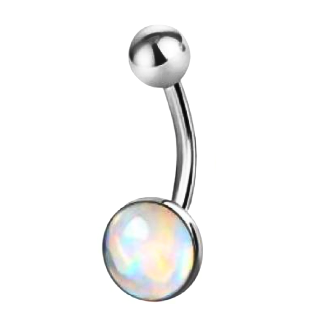 White Opal belly button ring