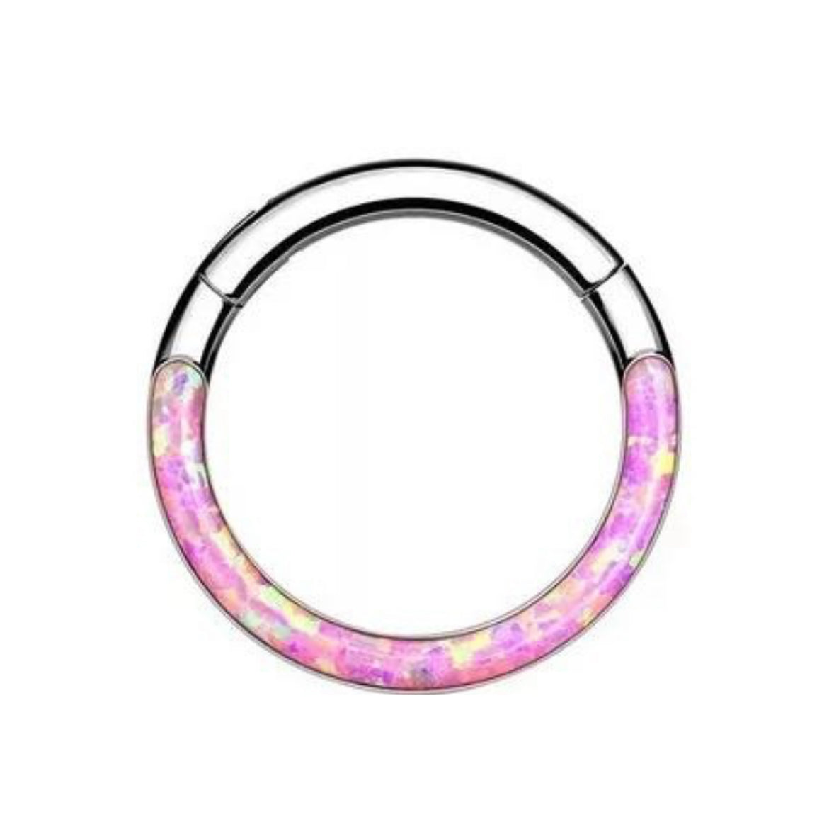 Silver base Opal front face Clicker Hoop