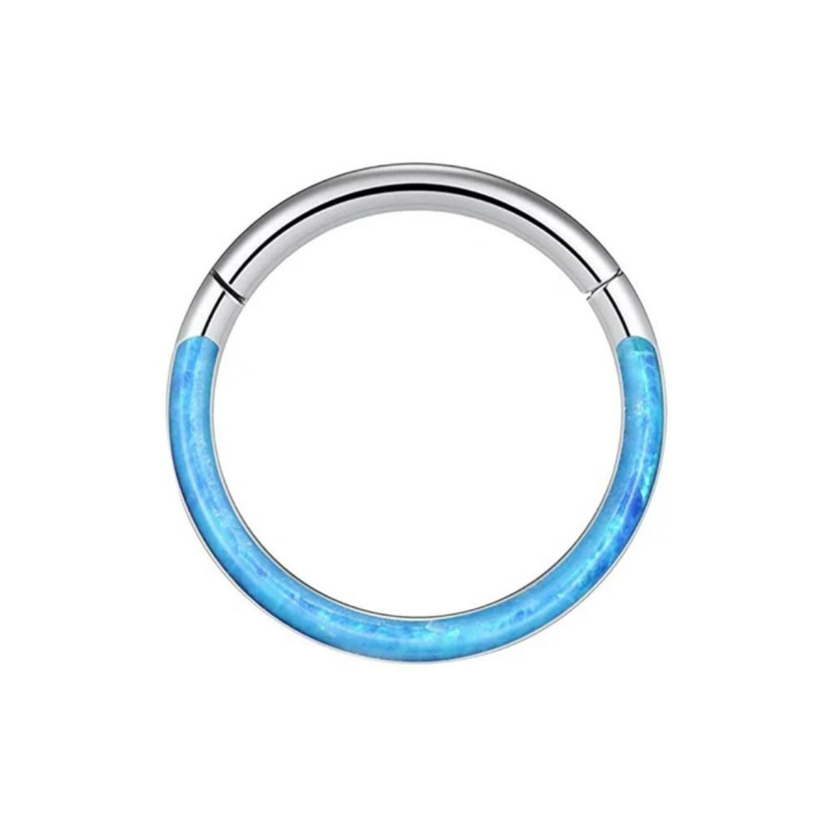 Silver base Opal front face Clicker Hoop