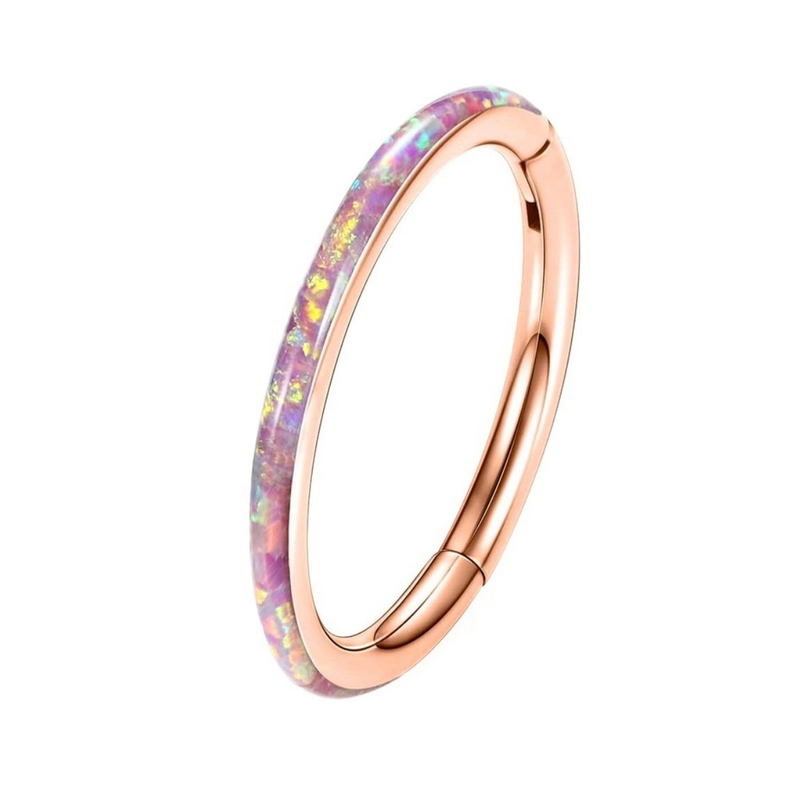 Rose Gold base Opal side face Clicker Hoop