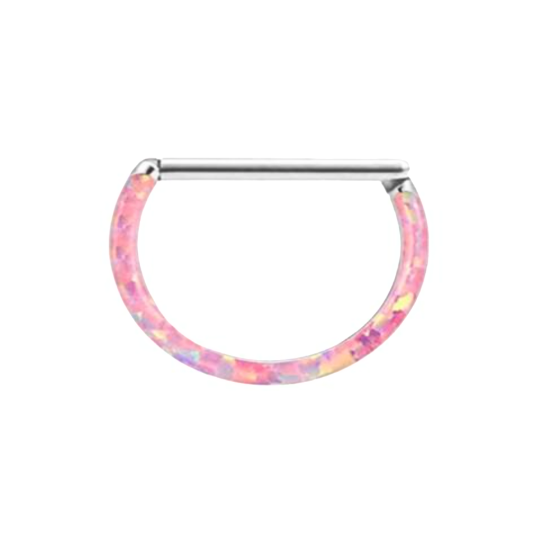 D-Shaped Opal front face Clicker Hoop