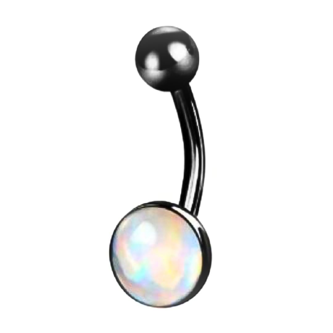 White Opal belly button ring